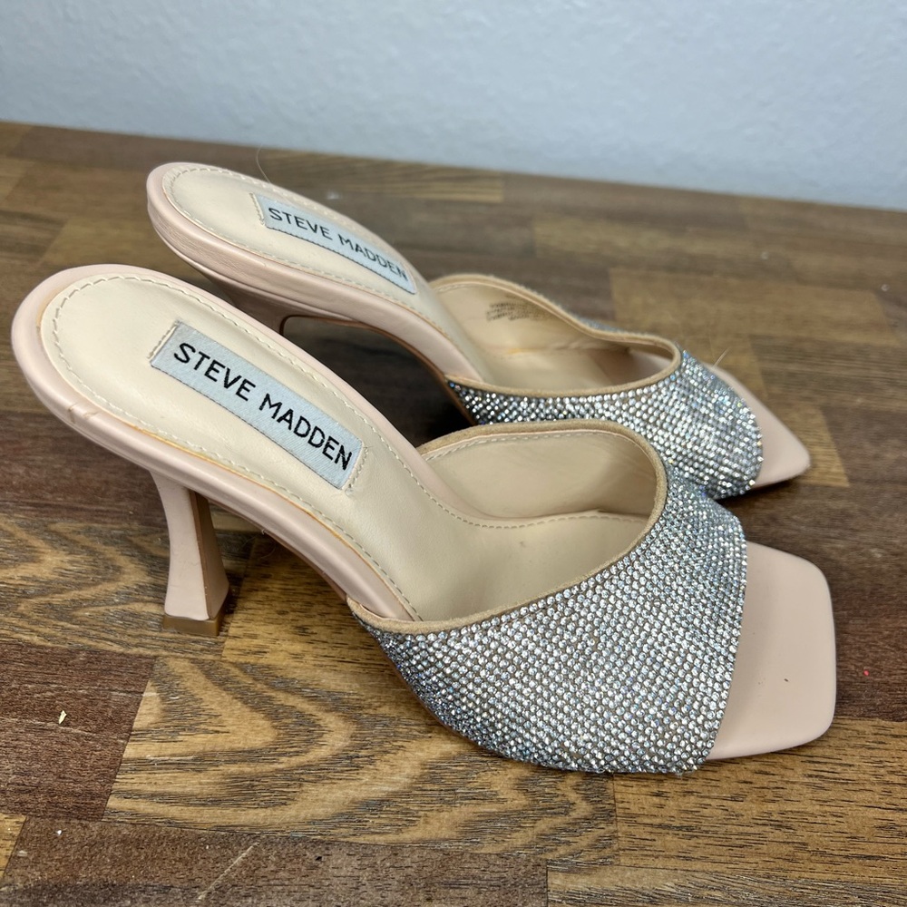 Nude Steve Madden Heels with Silver Rhinestone Crystals